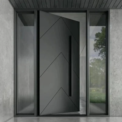 Entrada Puerta de seguridad principal Entrada delantera con pivote exterior de madera impermeable Puerta basculante con umbral