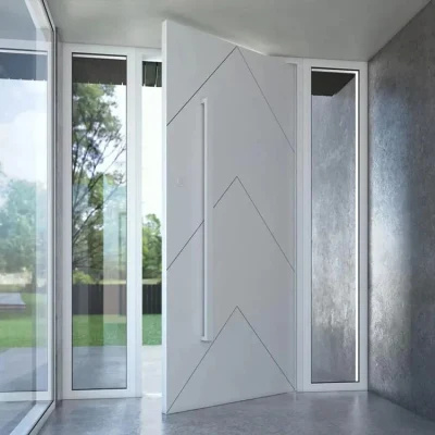 Entrada Puerta de seguridad principal Entrada delantera con pivote exterior de madera impermeable Puerta basculante con umbral