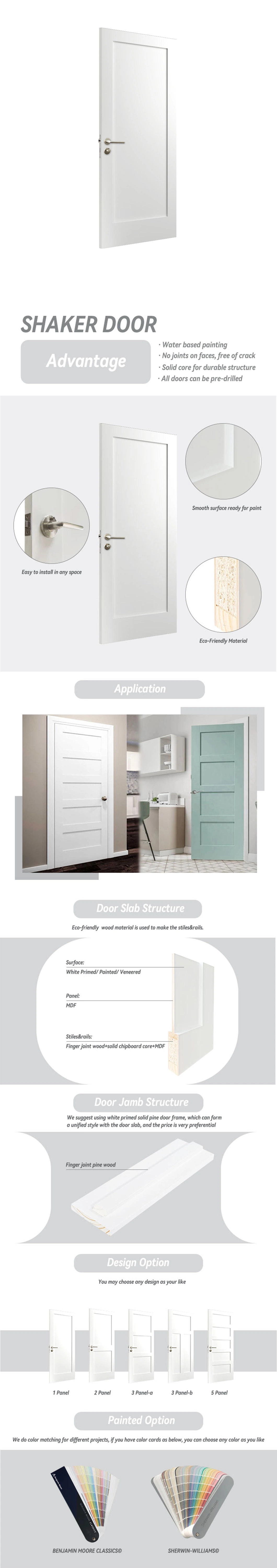 Simple Design Solid Wood Interior White Primer Shaker Doors for Home