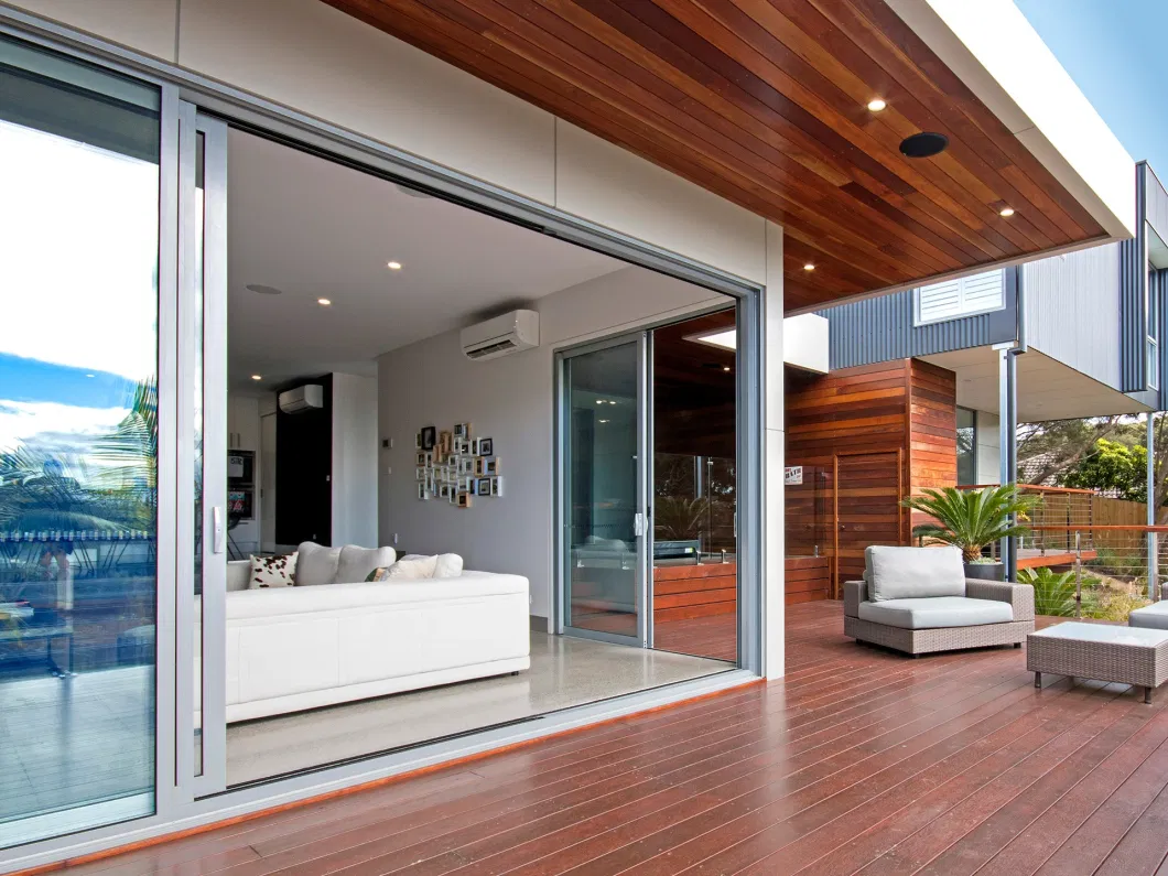 Exterior Residential Aluminium 3 Panel Thermal Break Double Glazed Stacking Sliding Patio Glass Door