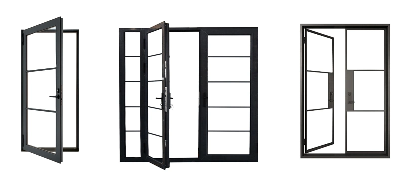 Modern Style Aluminium Narrow Frame Tempered Glass Casement Patio Doors for House