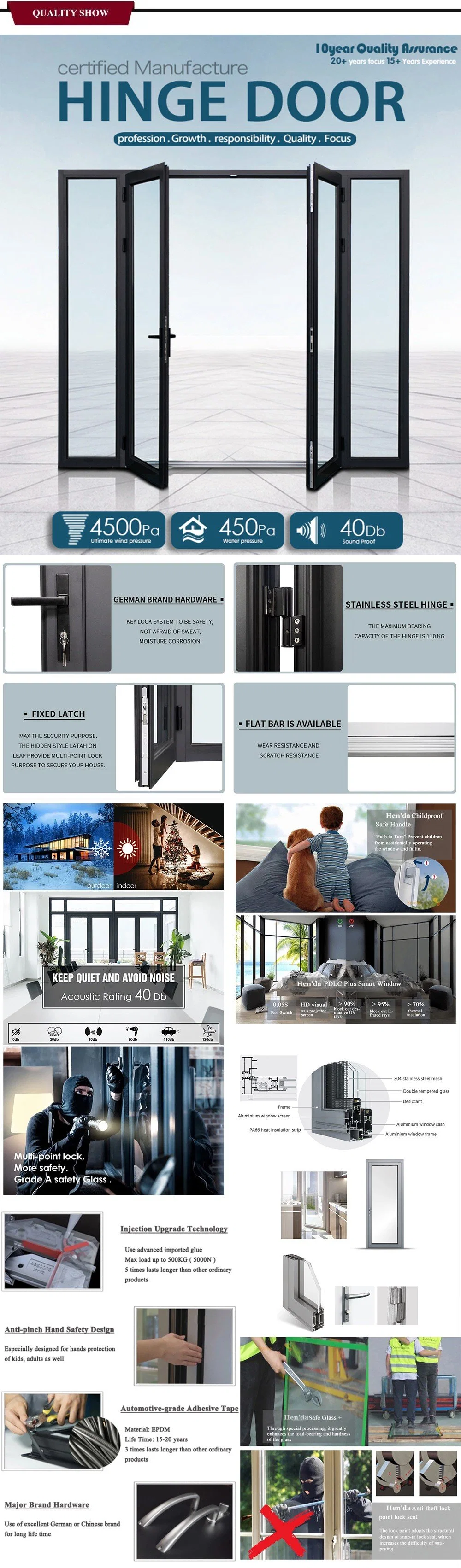 China Factory Direct Wholesale Price Hurricane Impact High Quality Aluminium Interior/Exterior/Balcony/Steel/Wood/Patio/Sliding Glass Door
