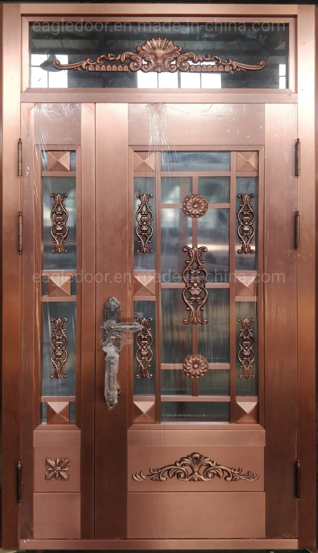 Royal Luxury House Front Copper Door Home Exterior Security Metal Bronze Door, Antique Brass Residential Bronze Door Entrance Copper Windows Doors
