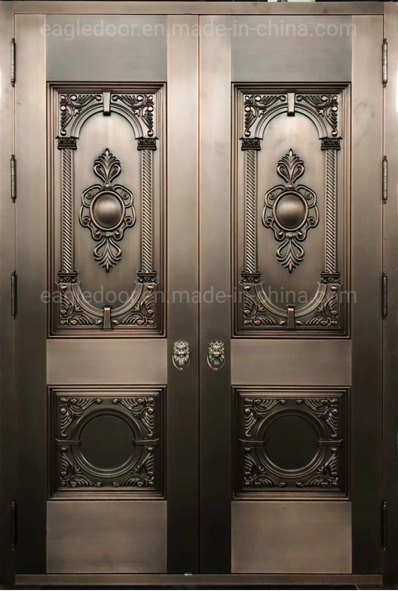 Royal Luxury House Front Copper Door Home Exterior Security Metal Bronze Door, Antique Brass Residential Bronze Door Entrance Copper Windows Doors