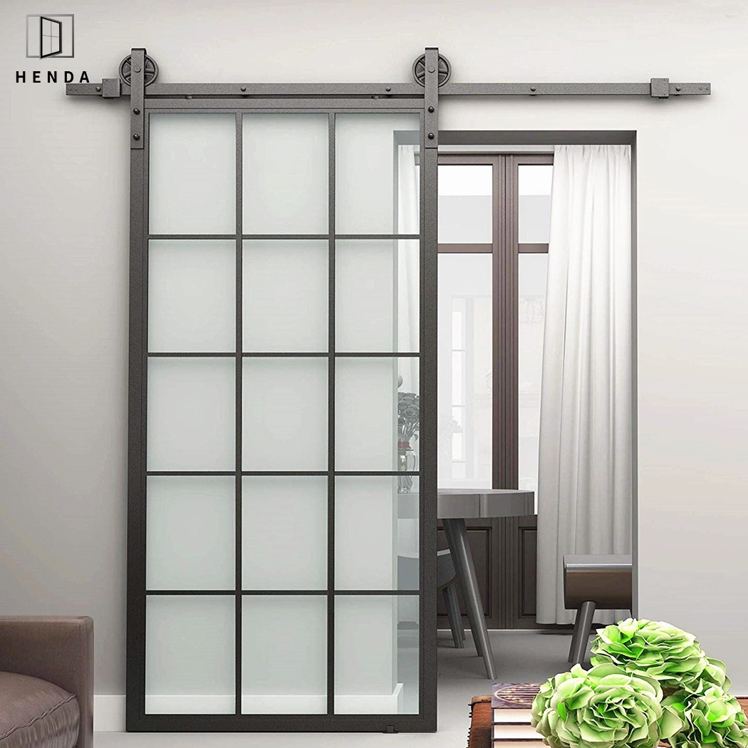 Factory Direct Modern Design Aluminium/Aluminum/Solid Wood Double Tempered Glass Interior Iron New Steel Pocket Sliding Shower Barn Hanging Door