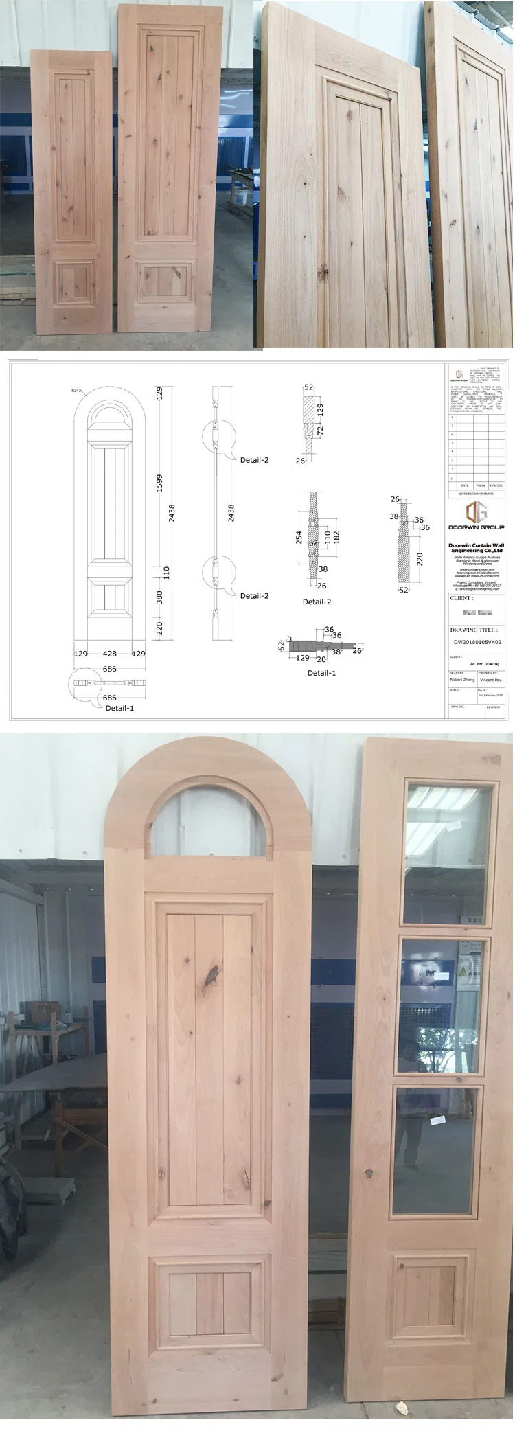 American Latest Arched Frame Interior Solid Wood Door with Glass China Manufactor