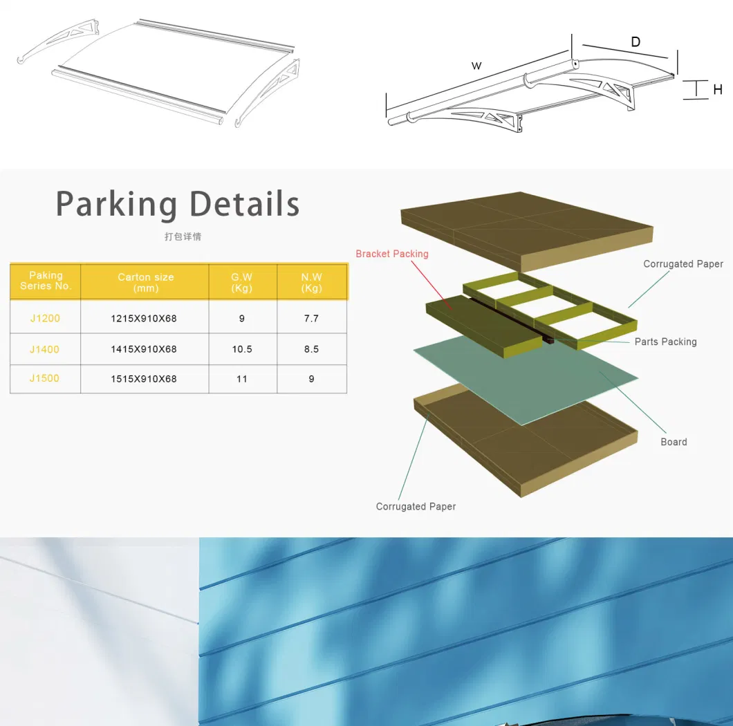 DIY Rain Sun Shade Polycarbonate PC Canopy/Awnings for Front Door