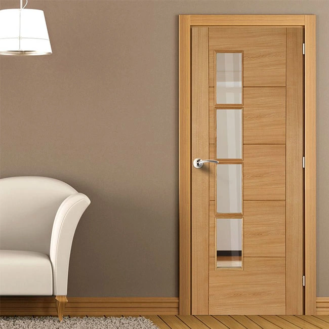 Latest Design Nature Exterior Glass Swing Oak Wooden Door for Apartment Project