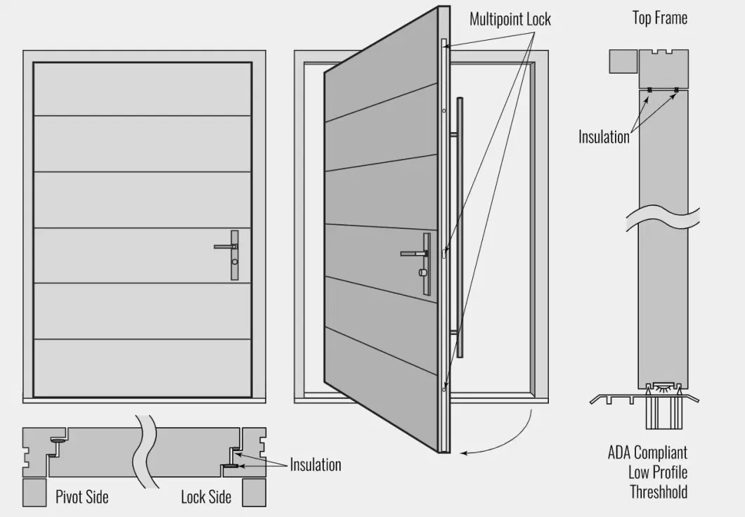 Cbmmart Modern Large Front Door Main Entrance Pivot Door Interior Low-E Glass Single Exterior Entry Aluminum Wooden Front Doors