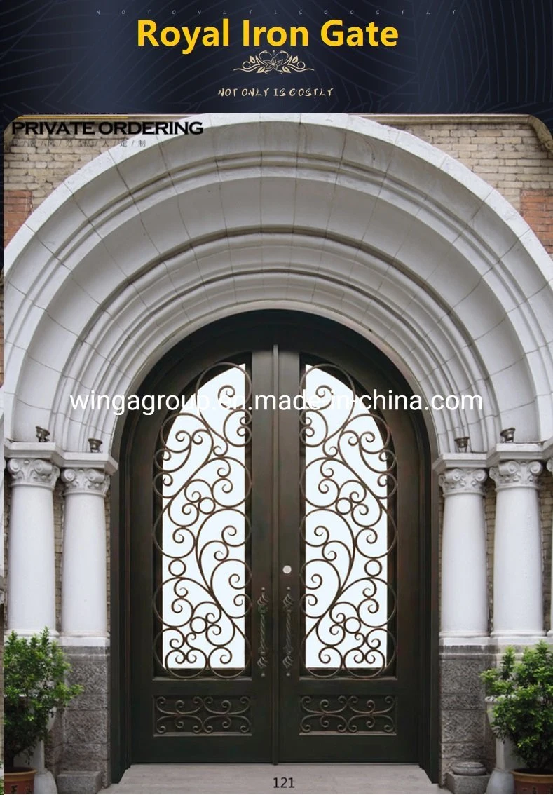 Popular America with Mosquito Net Open Glass Double Front Entry Security Wrought Iron Metal Steel Gate Door