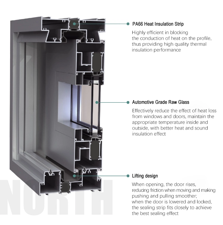 Nfrc Aluminium / Aluminum Exterior Patio Double Tempered Glass Lift Sliding Door