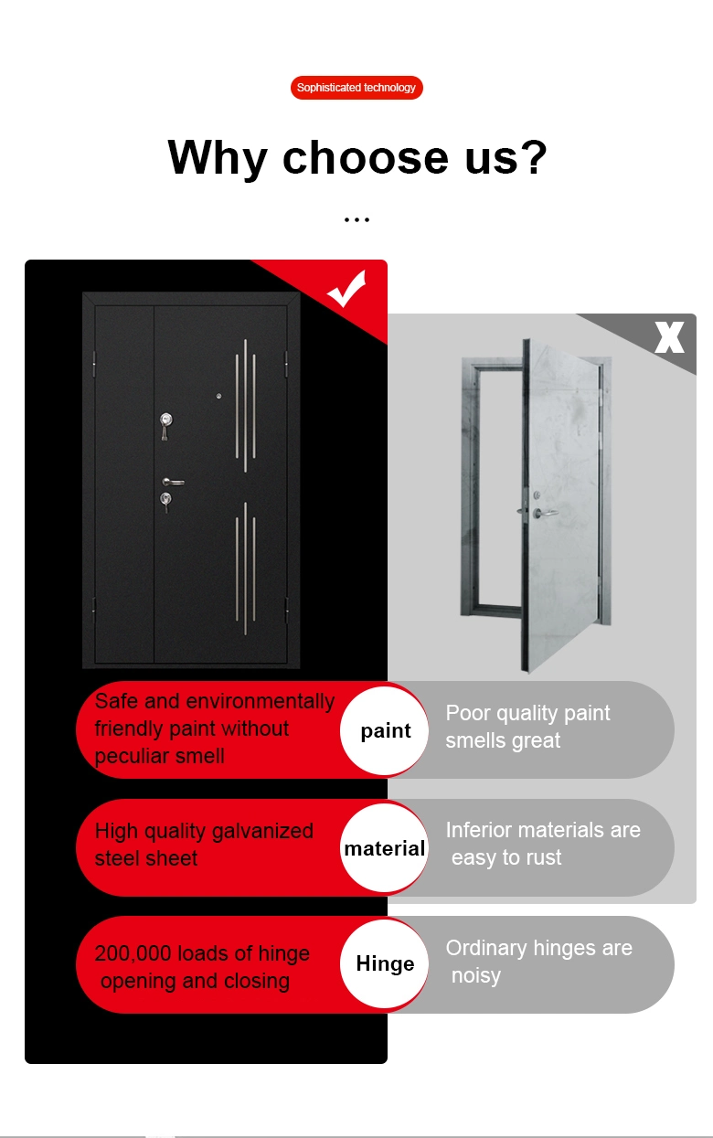 Luxury Exterior Entry Front Metal Security Steel Wooden Armored Door for Home
