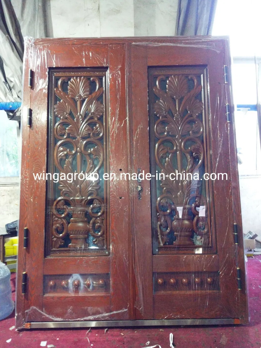 with Window Wrought Iron Entrance Security Glass Copper Door (W-GB-01)
