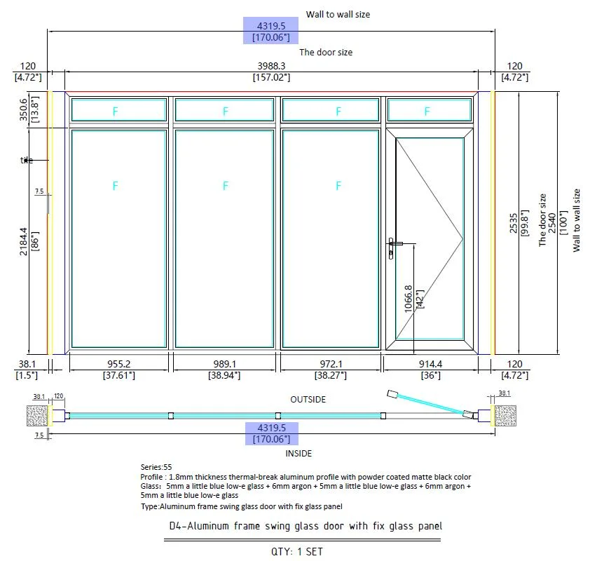 Exterior 4 Panel Double Glazed Aluminum Tempered Glass Sliding Doors for Balcony Patio Doors