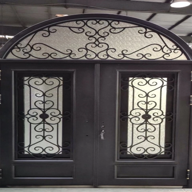 Villa Entrance Ornamental Double Swing Iron Gates Main Wrought Iron Door Designs with Glass