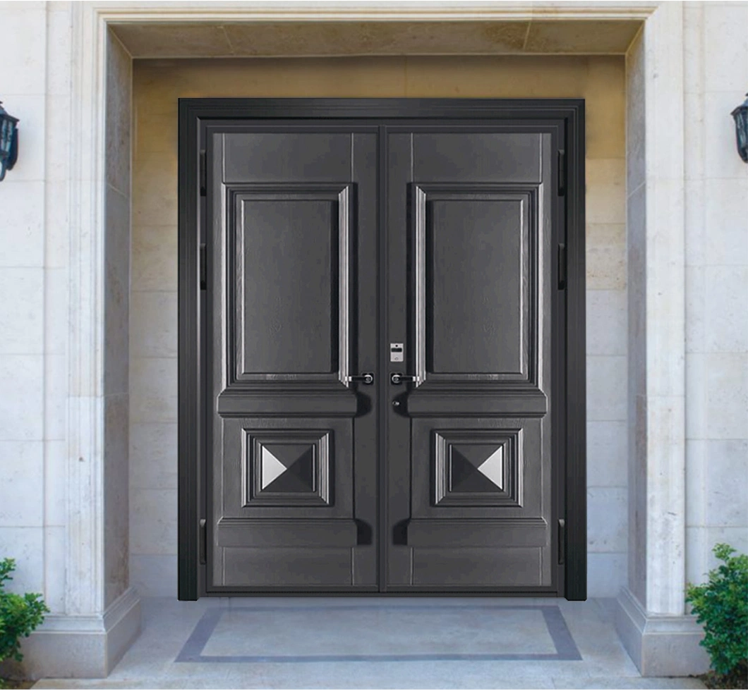 100% Exterior Mahogany Tiffany Frosted Triple Pane Glass Wood Door Entry Double Main Wooden Door