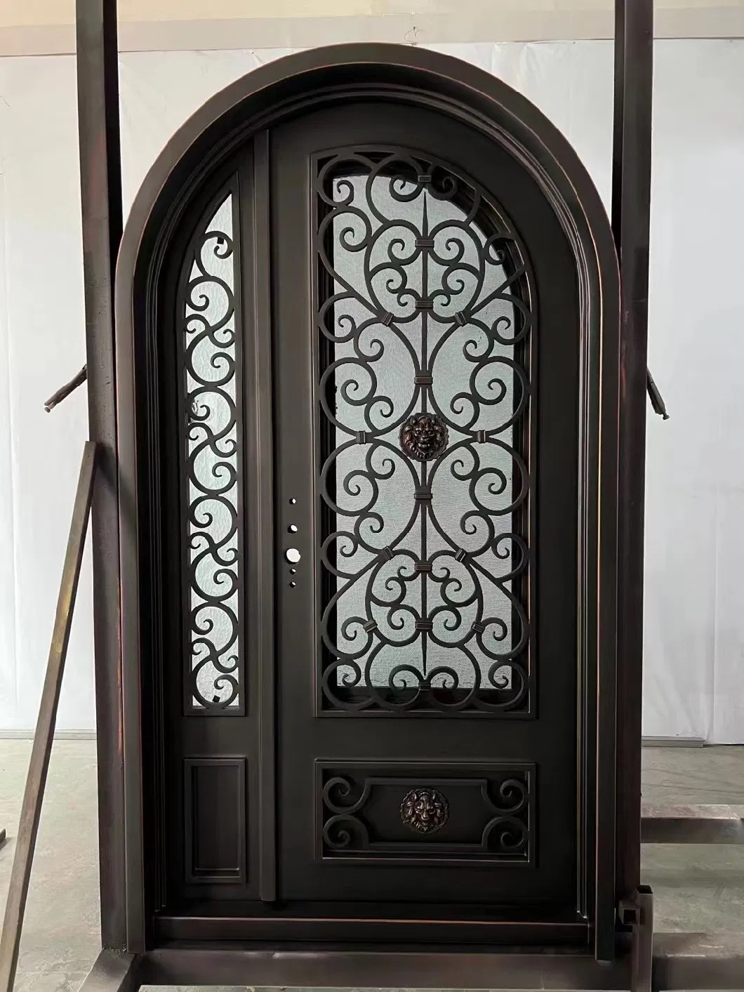 Luxury Design Round Arched Interior Exterior Front Double Glass Wrought Iron Doors Prices for Villa Home