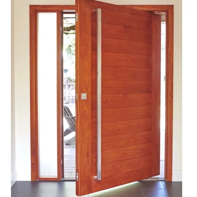 Cbmmart Single Wooden Entry Door with Arched Frame and Side Glass Panel