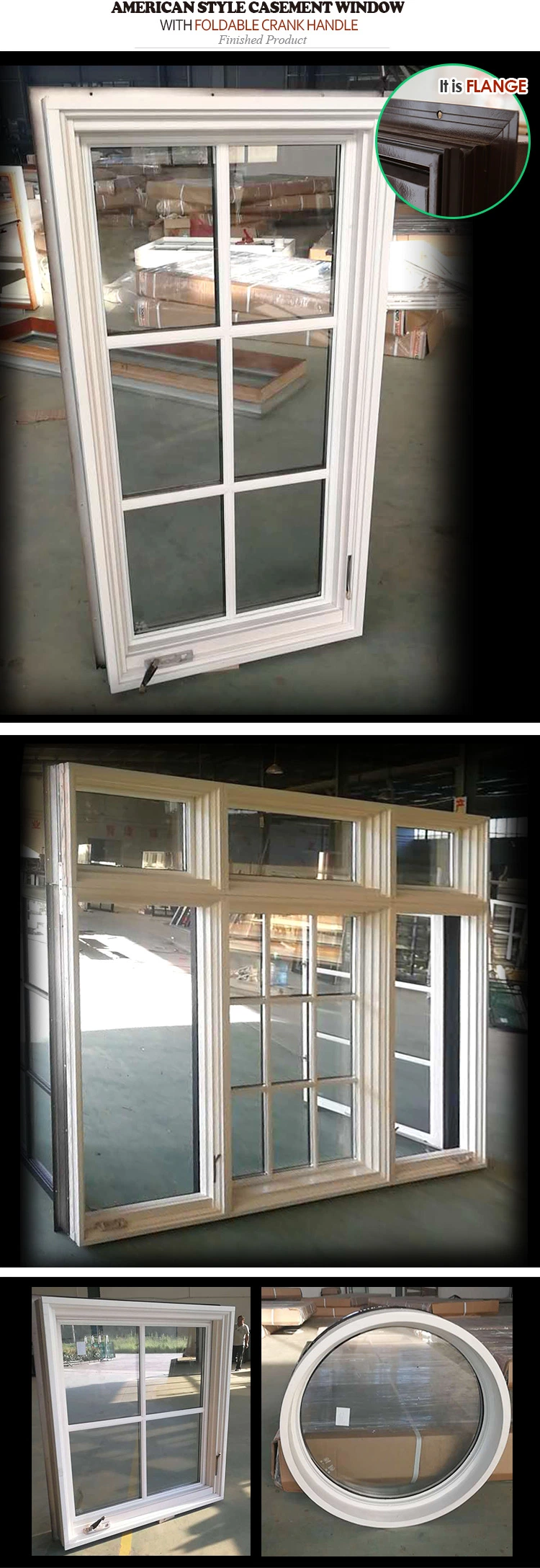 Texas White Solid Wood Crank Open Window with Flange