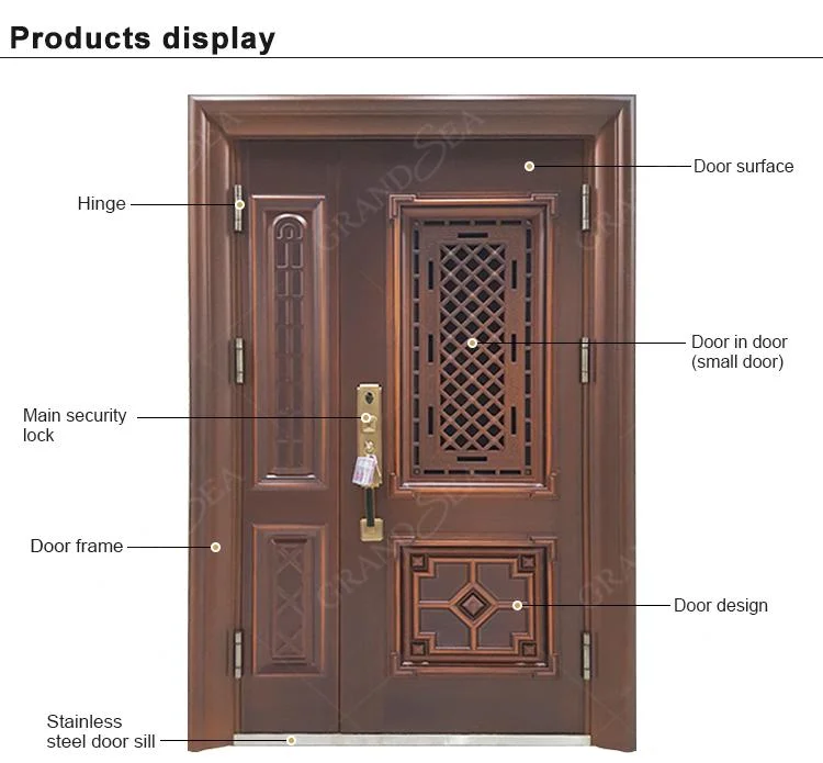 Custom Home Luxury Design Entry Front Black Entrance Double Steel Security Door