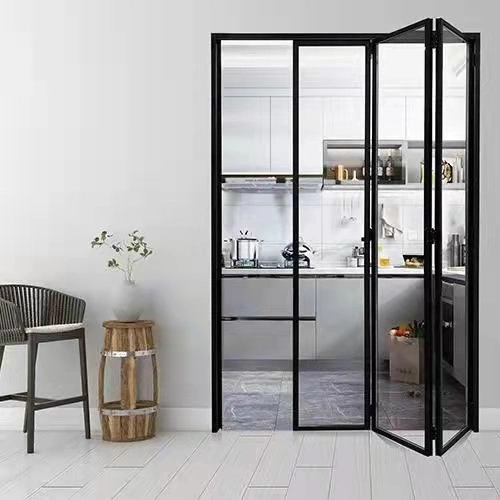 Superior Quality Powder Coating Aluminum Folding Doors Multi-Folable Slidngblack/Silver/White/Bronze/Champagne/Wood Grain Tempered Glass Aluminium Door Profile