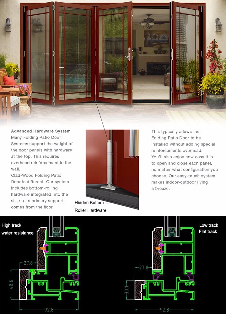 Aluminium Composite Wood Frame Tempered Glass Door with Grill Design