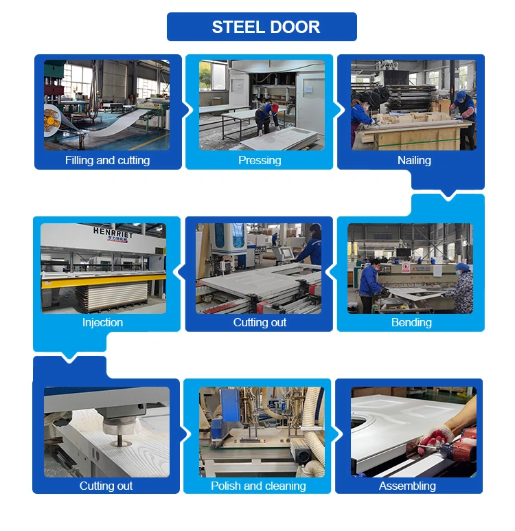 PVC Coated Wood Door Look Flush Design Israeli Bullet Proof Security Steel Front Exterior Entrance Safety Door