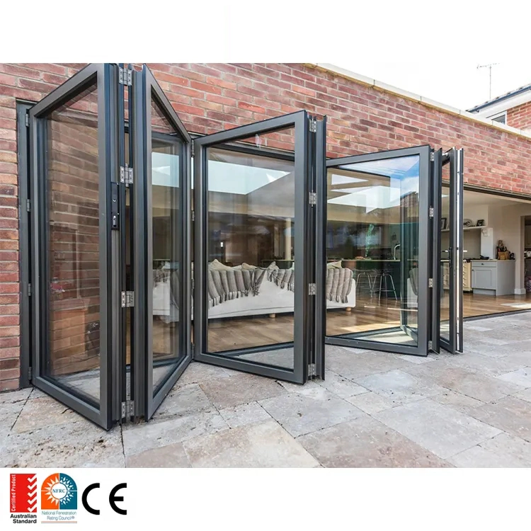 Entrance Front Alloy Sliding Aluminium Doors Black Modern Aluminum Folding Door Tempered Glass Aluminium Bifold Doors for Home