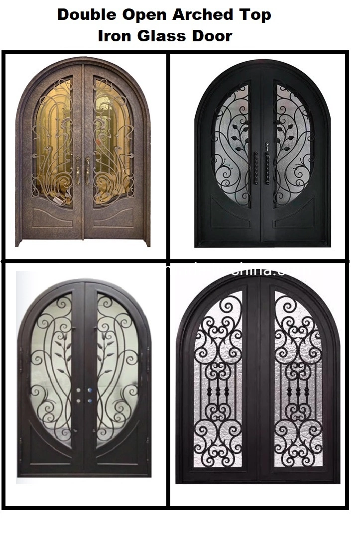 Popular America with Mosquito Net Open Glass Double Front Entry Security Wrought Iron Metal Steel Gate Door