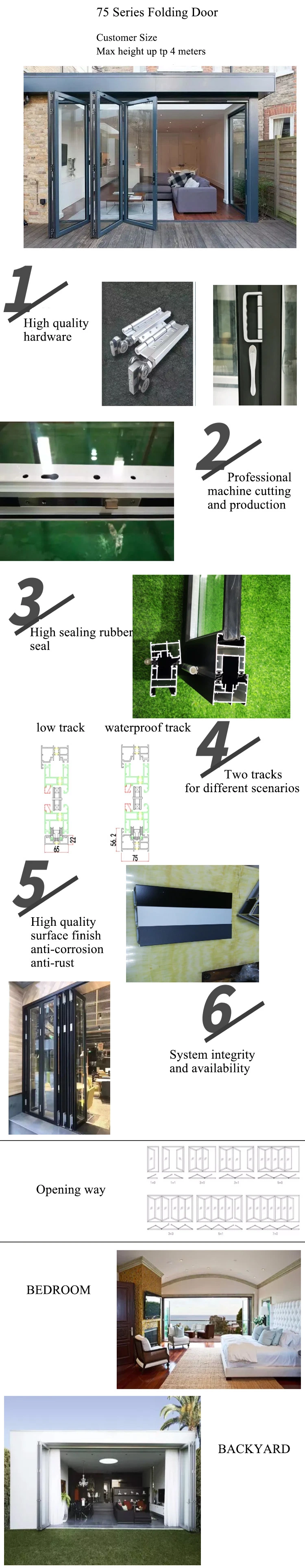 Cheap Vertical Metal Frame Glass Exterior Bi Folding Doors Aluminium Balcony Sliding Patio Profile Entrance Door