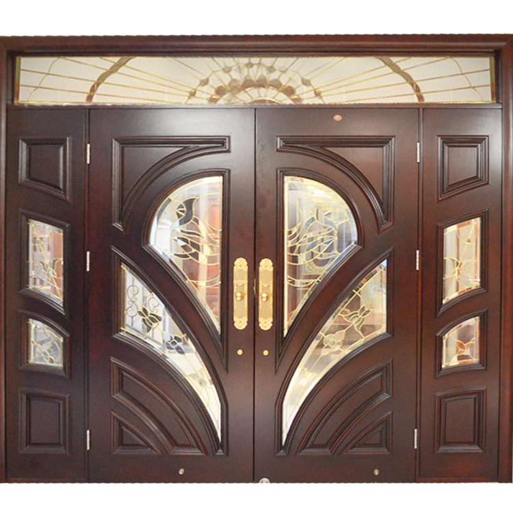 Exterior Modern Teak Solid Wood Double Front Entrance Door Design Luxury Wooden Entry Door with Window