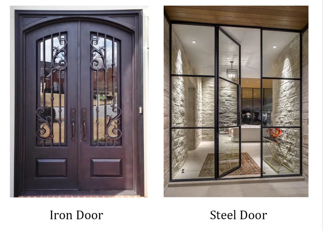 Classic Home Entry Security Steel Glass Double Doors Wrought Iron Door