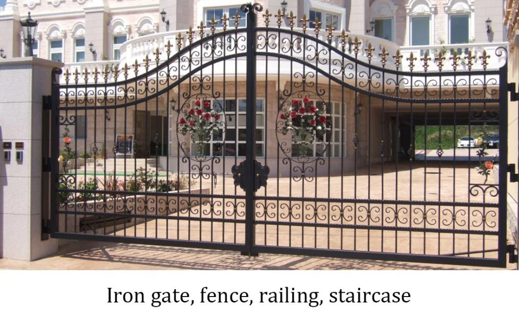 Classic Home Entry Security Steel Glass Double Doors Wrought Iron Door