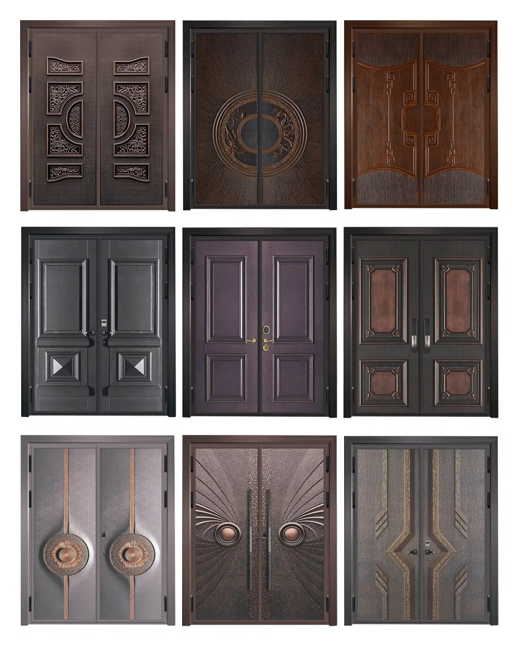 100% Exterior Mahogany Tiffany Frosted Triple Pane Glass Wood Door Entry Double Main Wooden Door