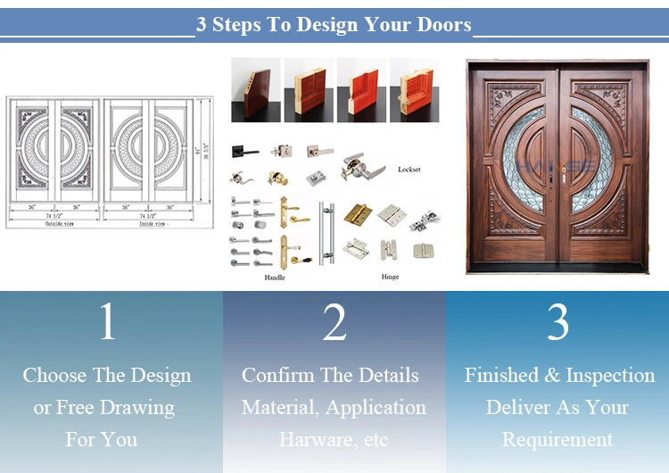 Exterior Frosted Triple Glass Mahogany Wood Doors House External Front Entry Double Main Wooden Door