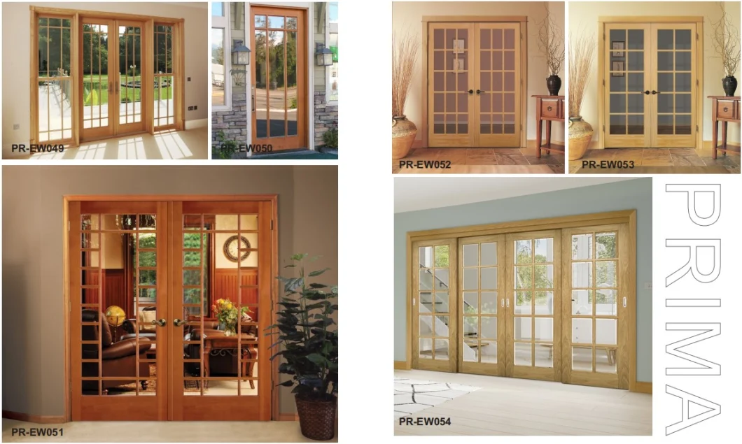 Prima Solid Wood Glass Panel Exterior Entrance Double Door