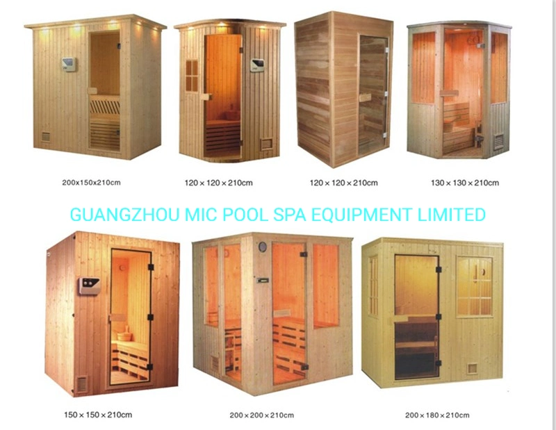 Traditional Wooden Dry Steam Sauna Room with Fiber Glass Door