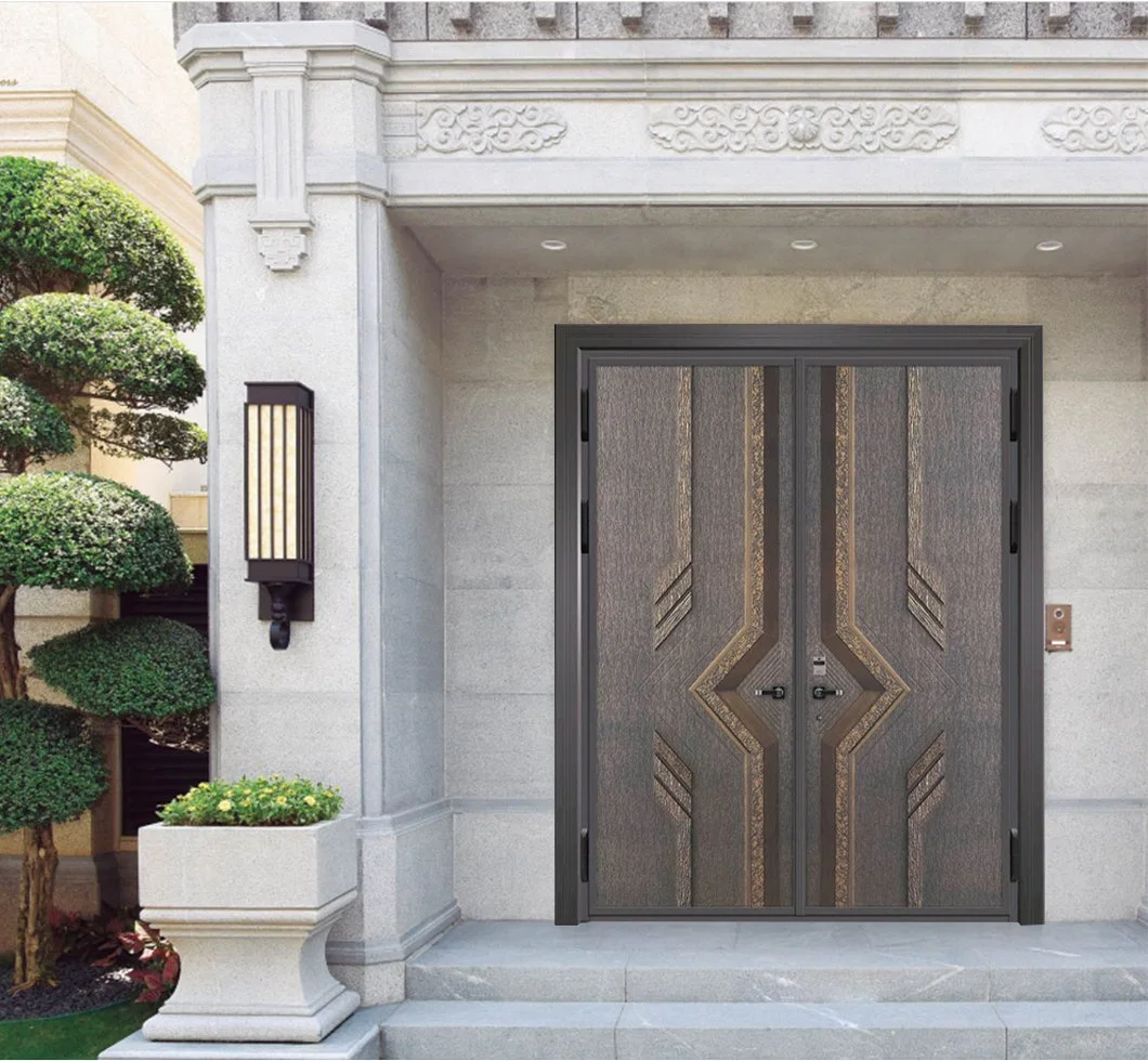 100% Exterior Mahogany Tiffany Frosted Triple Pane Glass Wood Door Entry Double Main Wooden Door