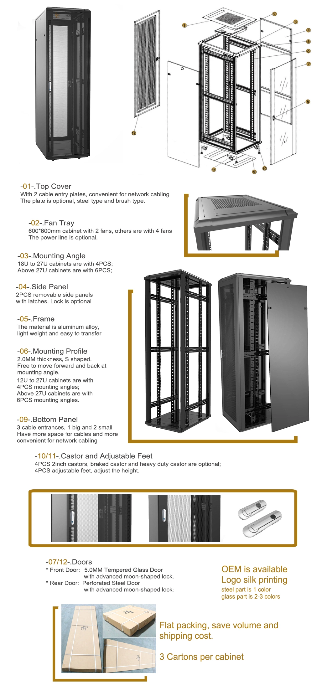 42u 600X800mm Standard 19 Inch Rack with Front Glass Door