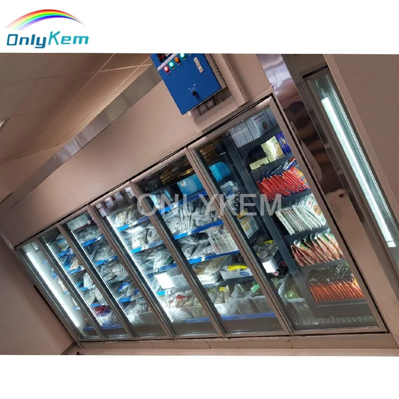 Supermarket Display Beverage Cooler Feed Glides Gravity Roller Shelf and Glass Door
