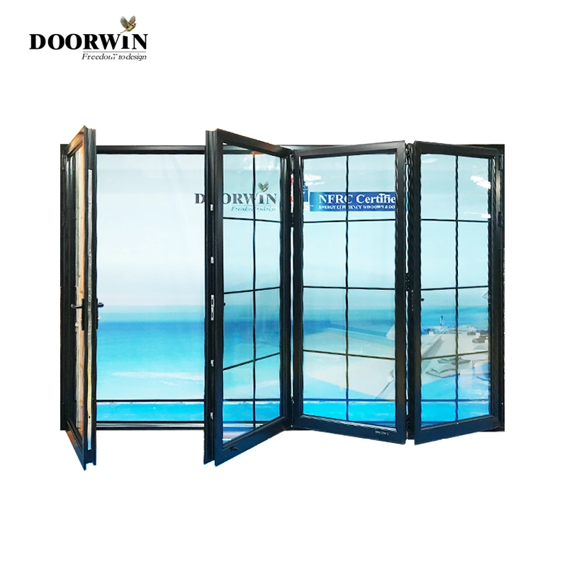 Doorwin Nfrc Nafs American Standard Modern German Hardware Customized Entry Storm Doors Thermal Break Aluminum Commercial Bi-Folding Door