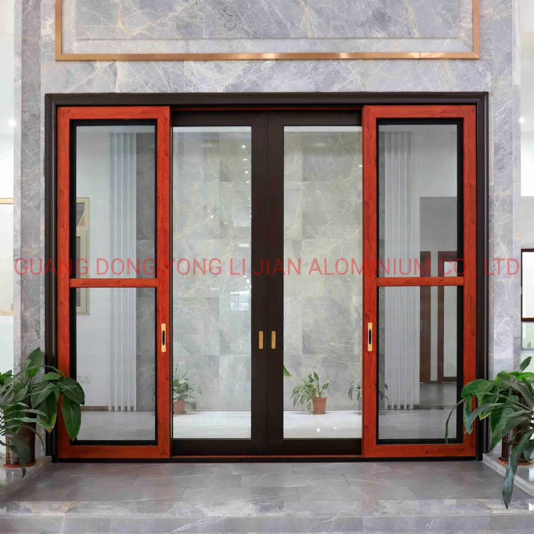 China Aluminum Factory Low E Tempered Thermal Insulation Glass Wood Grain Color Sliding Door/ Casement Door/ Hung/Sliding Folding Opening Aluminium Door