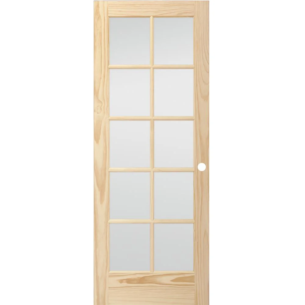 10 Lite Glazed White Oak Wooden Door with Clear Glass Pane