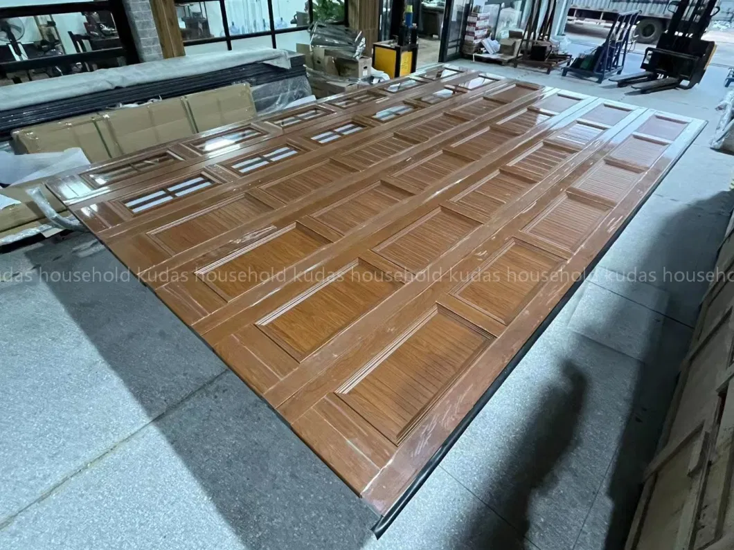 Foshan Factory Black Walnut Brown Fiberglass Tempered Glass Garage Door