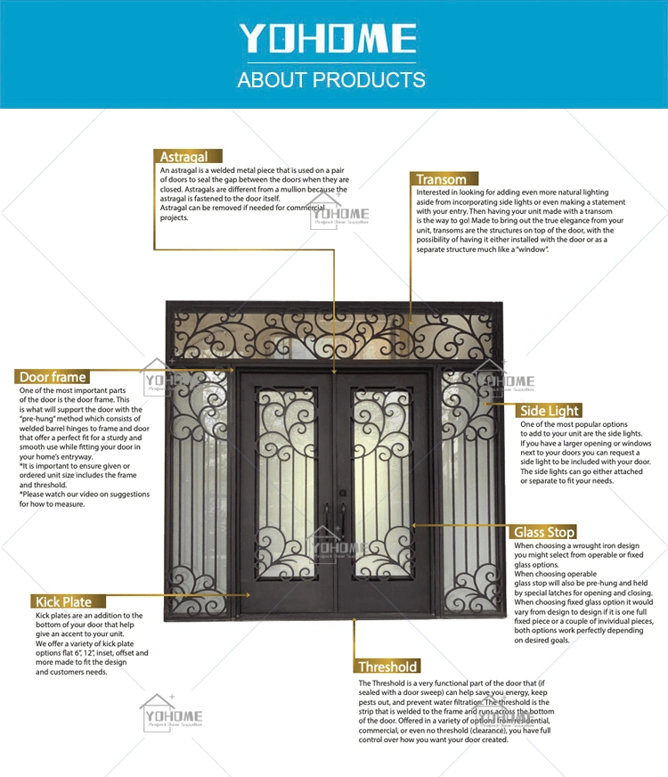 China Top Manufacturer Custom American Modern Wrought Iron Front Door Wrought Iron Doors Double Wrought Iron Entrance Doors Exterior Iron Front Entry Doors