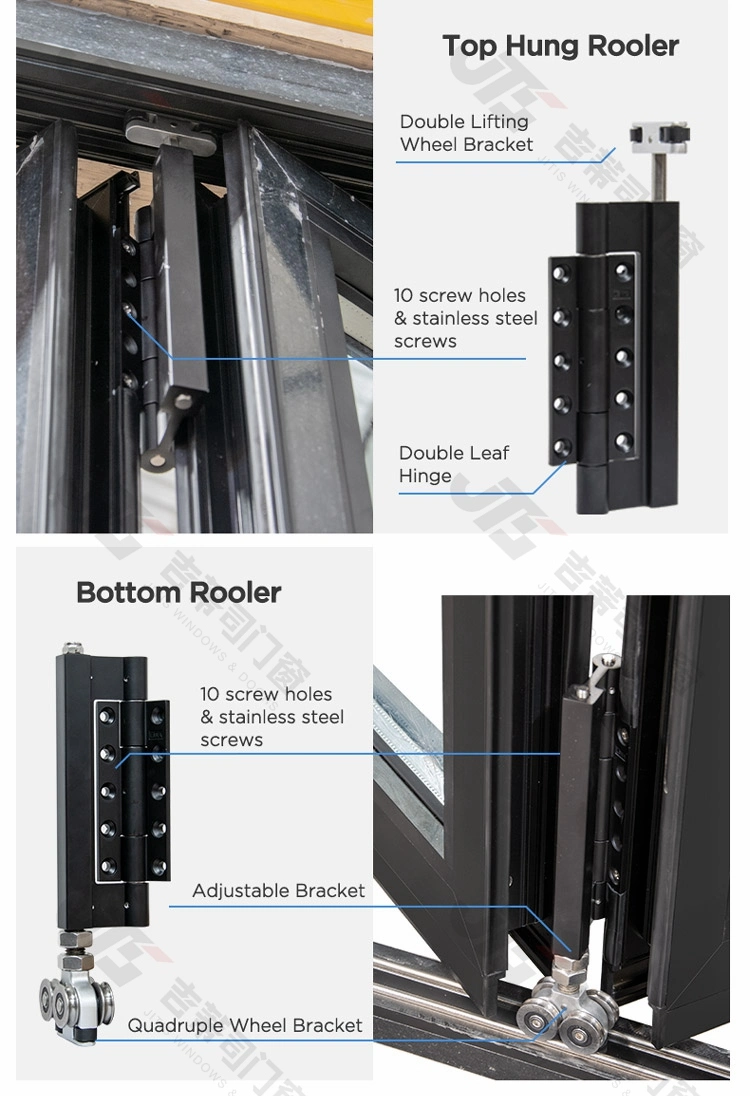 External Hurricane Impact Folding Glass Door Double Glazed Entrance Aluminum Bifold Door