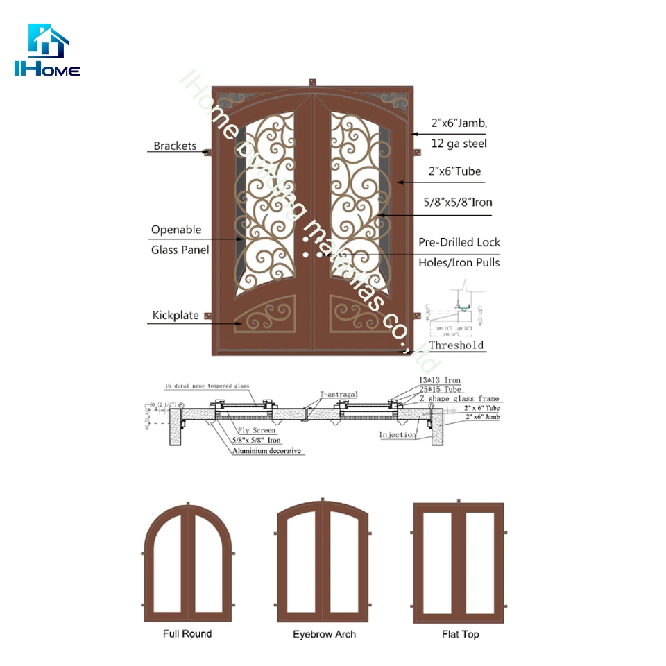 Wrought Iron Glass Door for House