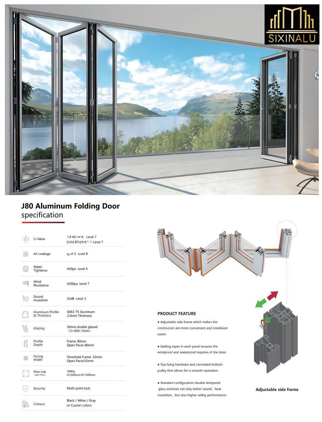 Sixinalu Door Design European Outside Entry Iron Aluminium Stee Aluminum Profile Wall Panel Dust Proof Construction Material Glass Folding Door