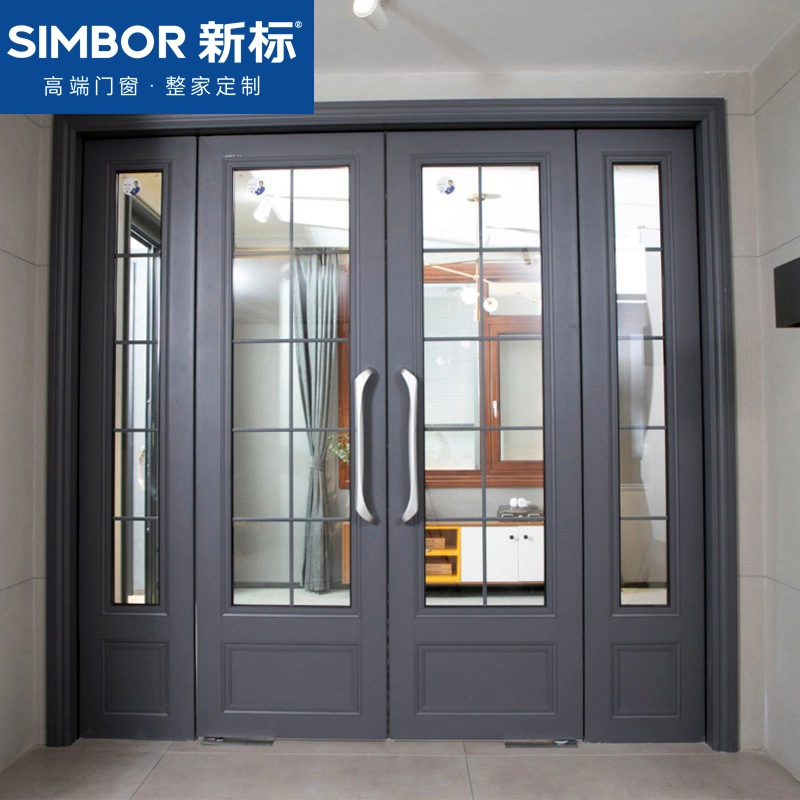 Simbor Modern Double Aluminum Front Exterior Door Smart Front Entrance Casement Door Villa Apartment House Front Entry Door