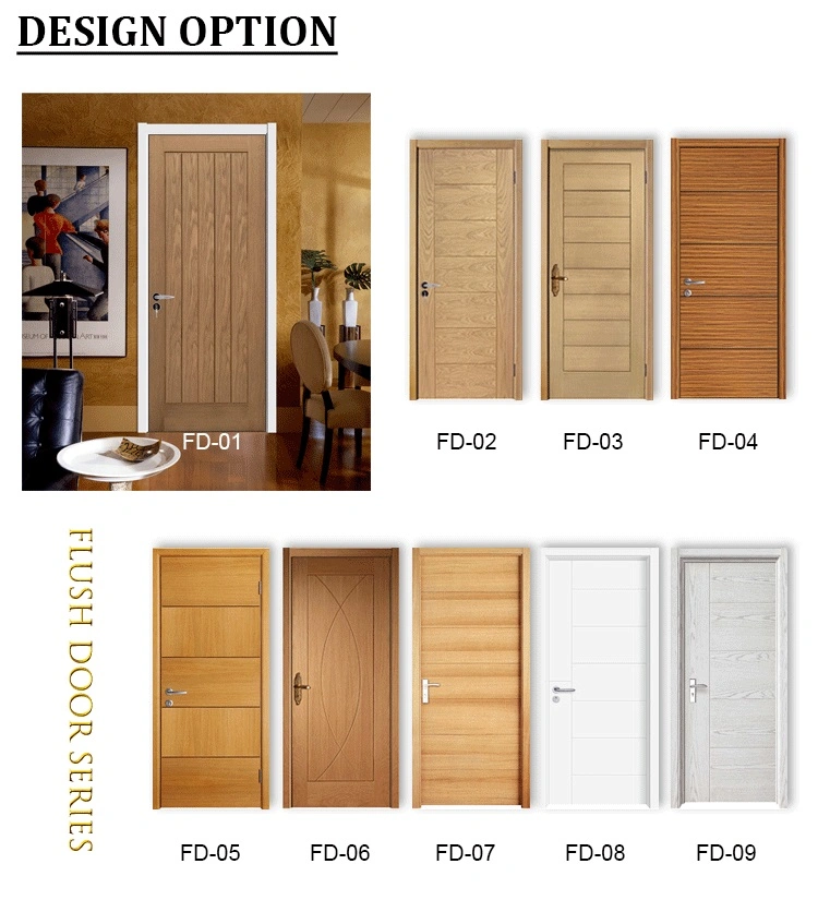 Hollow Core Unfinished White Primed Wood Grain Texture 6 Panel Oak Doors with Raised Moulding